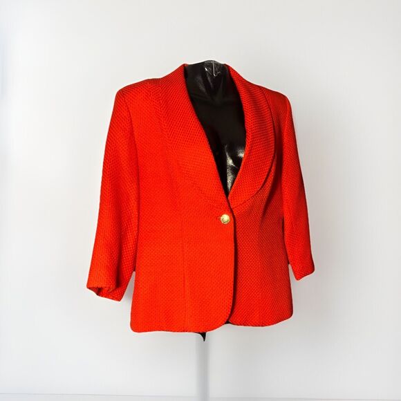 Bob Mackie Studio‎ Women's Jacket Size 14 Red 1 Button Blazer - Picture 1 of 5